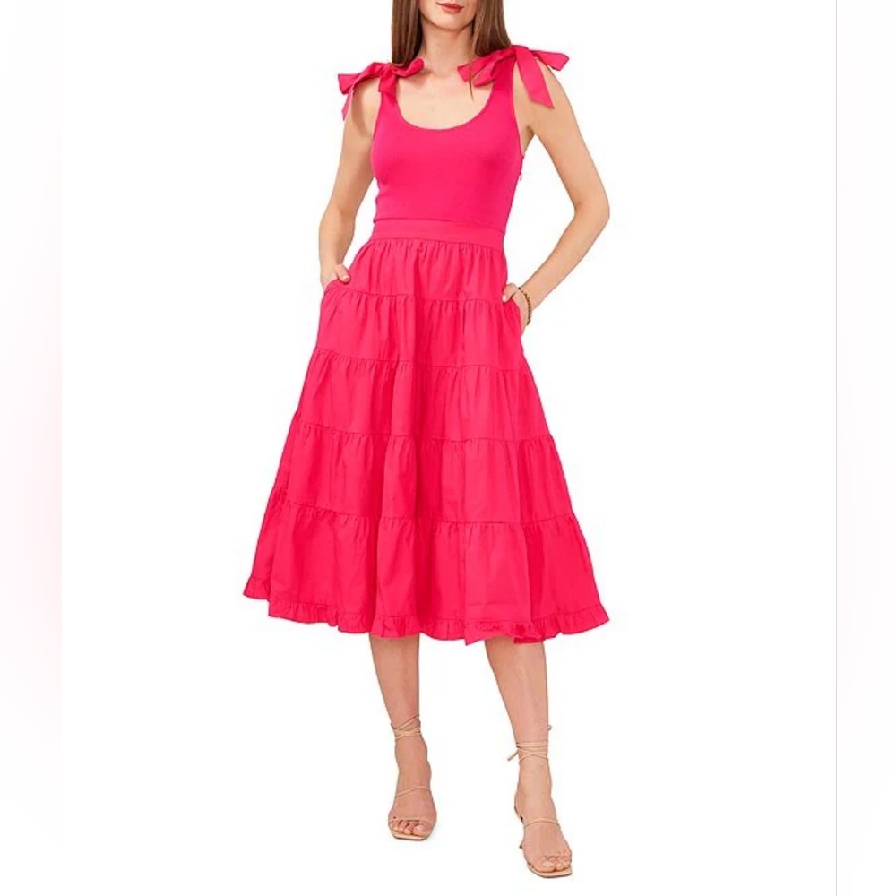 Chelsea & Violet Ribbed Tie Shoulder Tiered Tank Midi Dress